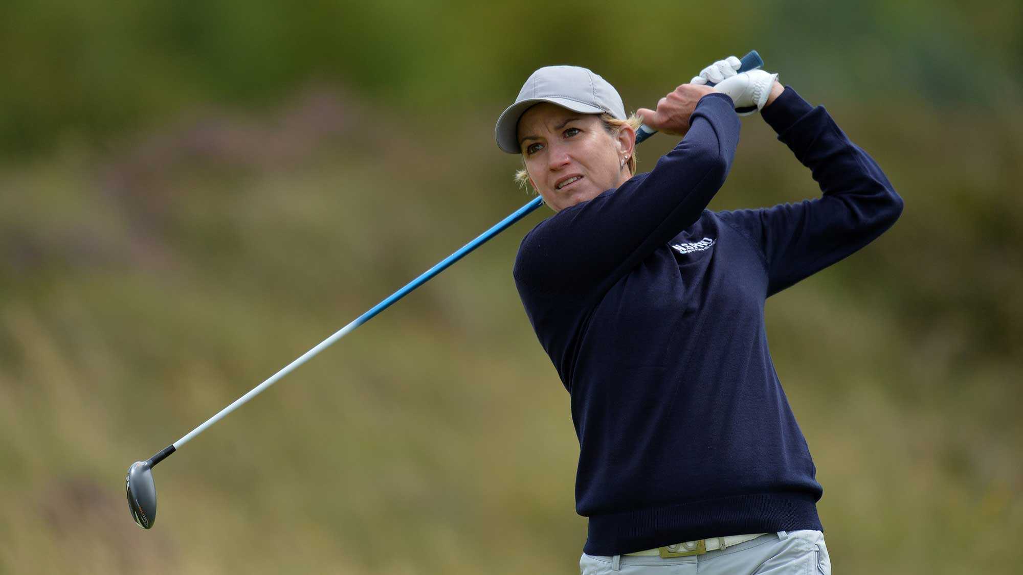  Karrie Webb of Australia plays her tee shot at the 2nd hole during the final day of the Aberdeen Asset Management Ladies Scottish Open